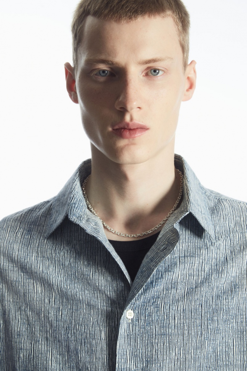 Men's COS Abstract-Print Shirts Blue / White NZ-37OBJZTUP