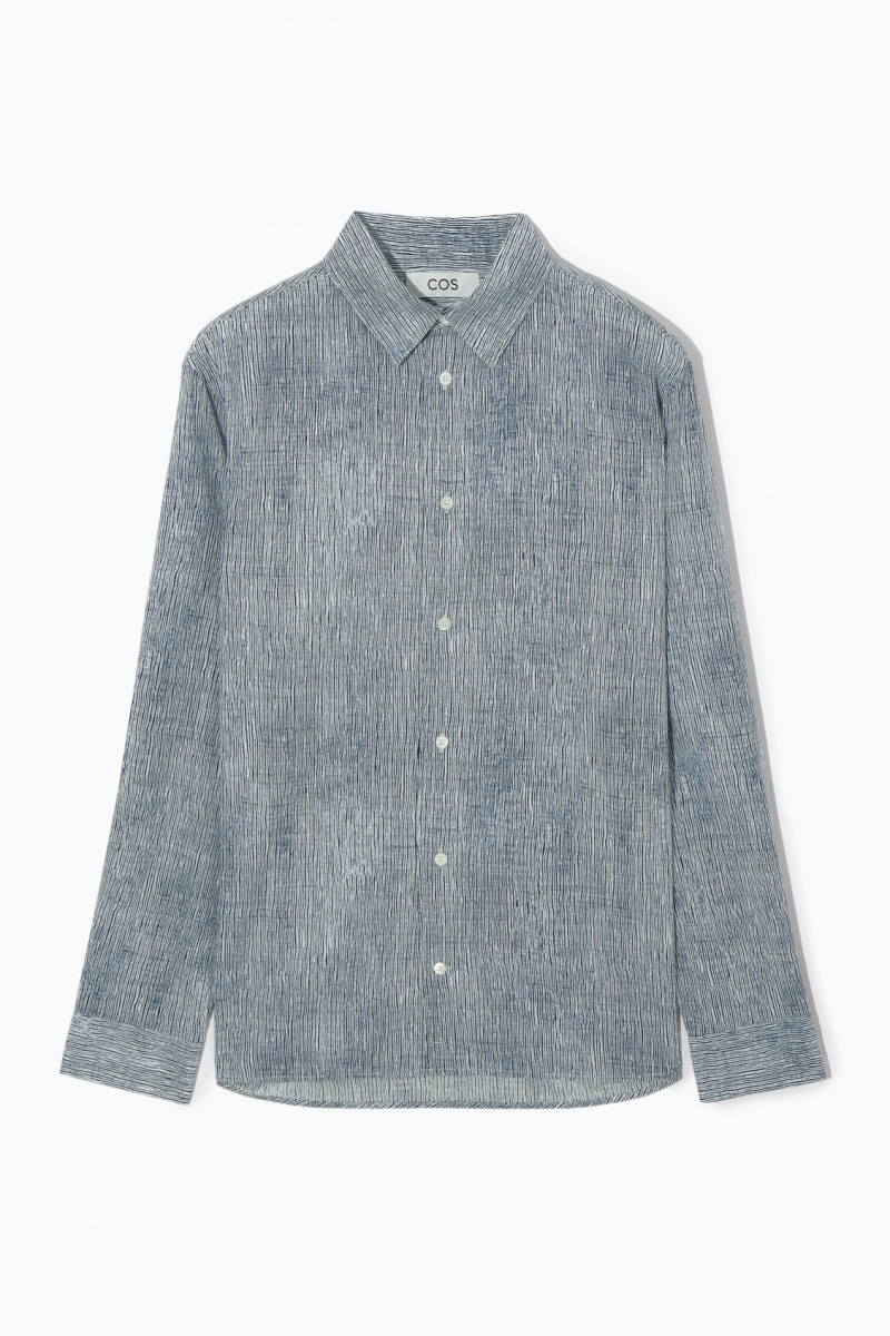 Men's COS Abstract-Print Shirts Blue / White NZ-37OBJZTUP