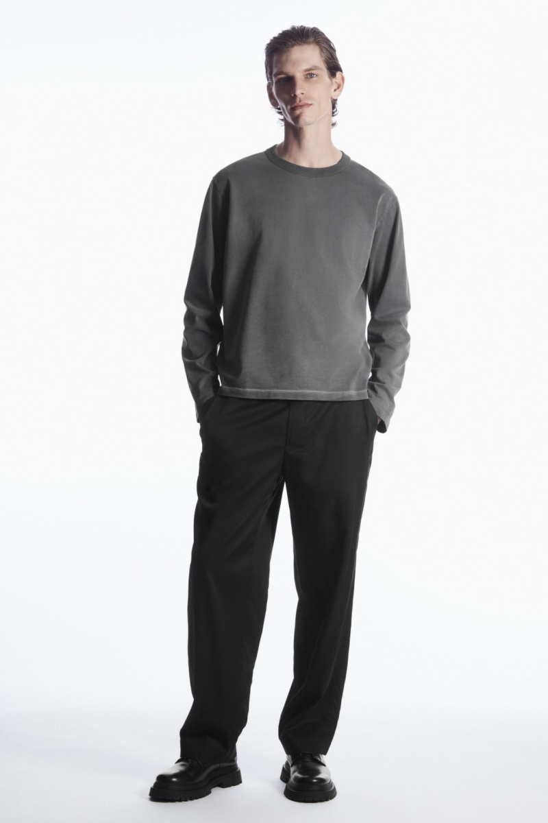 Men's COS Boxy Heavyweight Long-Sleeved T-Shirt Dark Grey NZ-42GISBYPE