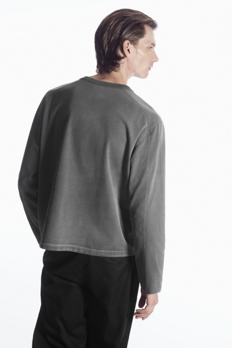 Men's COS Boxy Heavyweight Long-Sleeved T-Shirt Dark Grey NZ-42GISBYPE