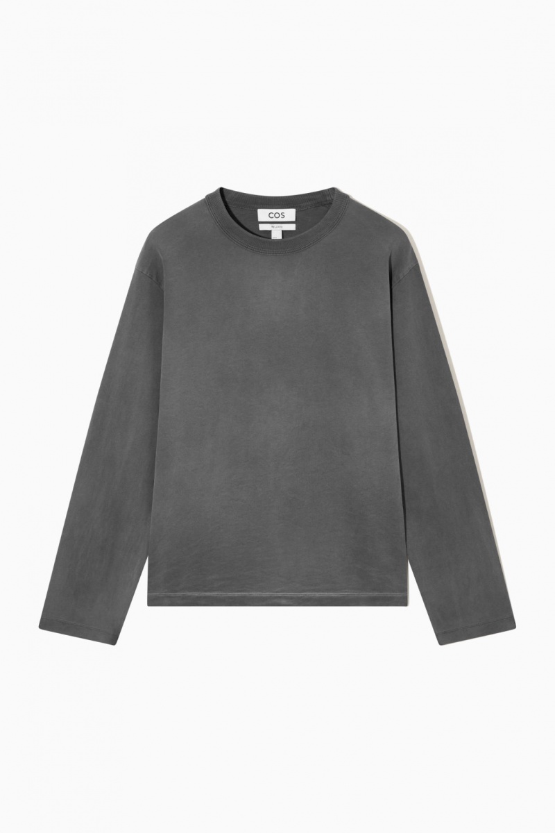 Men's COS Boxy Heavyweight Long-Sleeved T-Shirt Dark Grey NZ-42GISBYPE