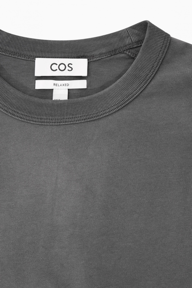 Men's COS Boxy Heavyweight Long-Sleeved T-Shirt Dark Grey NZ-42GISBYPE