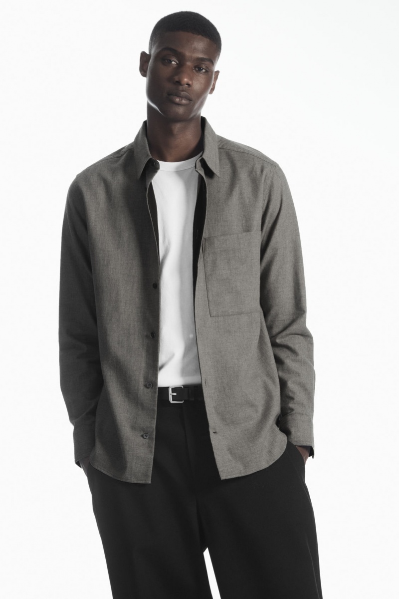 Men's COS Brushed-Cotton Shirts Grey NZ-24RBFTXNO