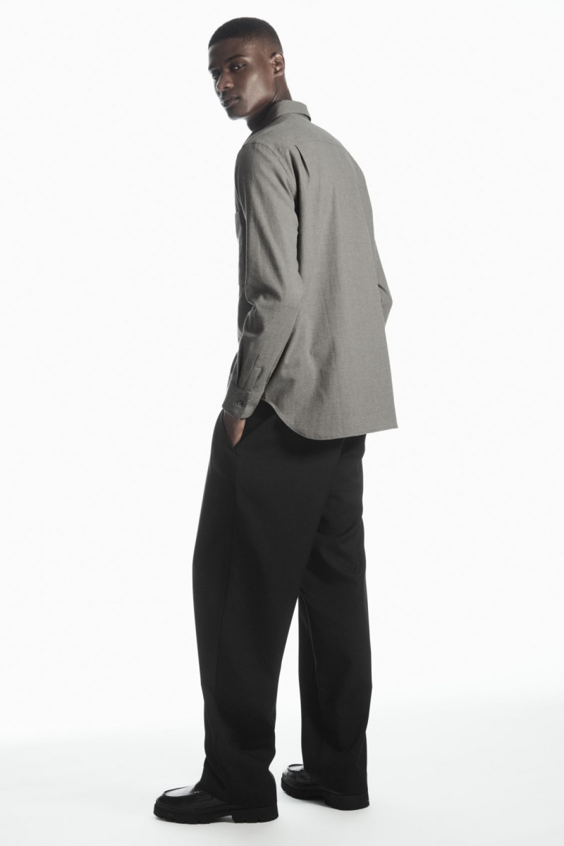 Men's COS Brushed-Cotton Shirts Grey NZ-24RBFTXNO