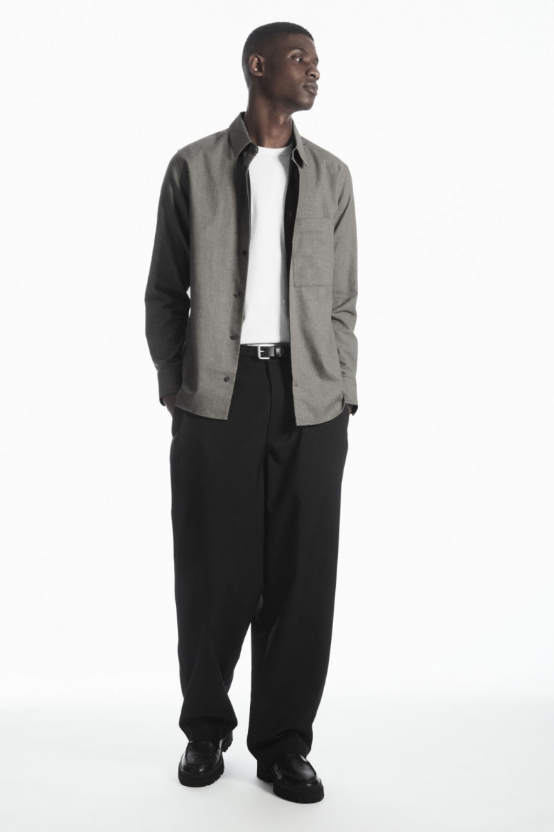 Men's COS Brushed-Cotton Shirts Grey NZ-24RBFTXNO