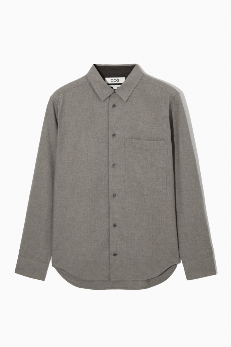 Men's COS Brushed-Cotton Shirts Grey NZ-24RBFTXNO