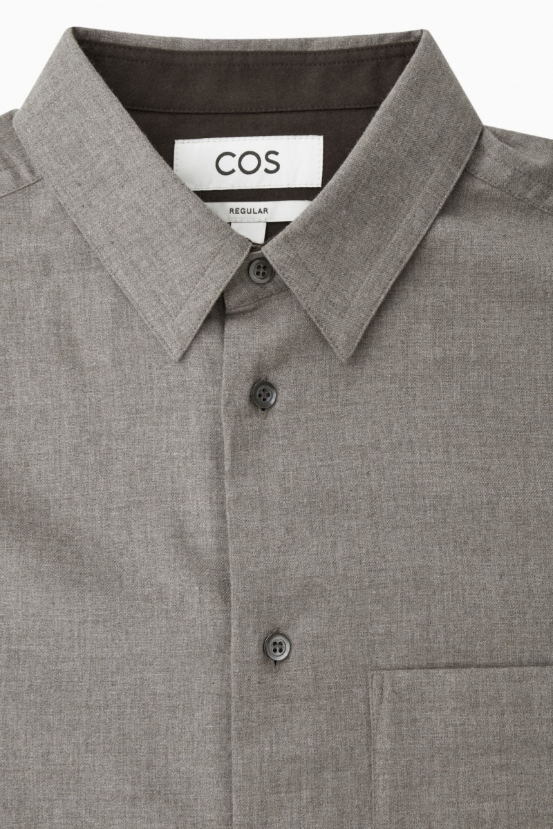 Men's COS Brushed-Cotton Shirts Grey NZ-24RBFTXNO