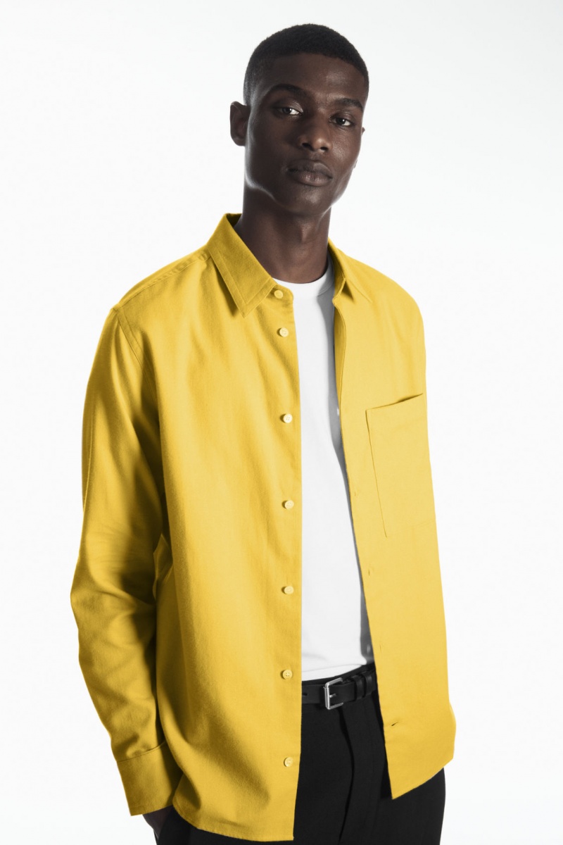 Men's COS Brushed-Cotton Shirts Yellow NZ-89HOVMKTN