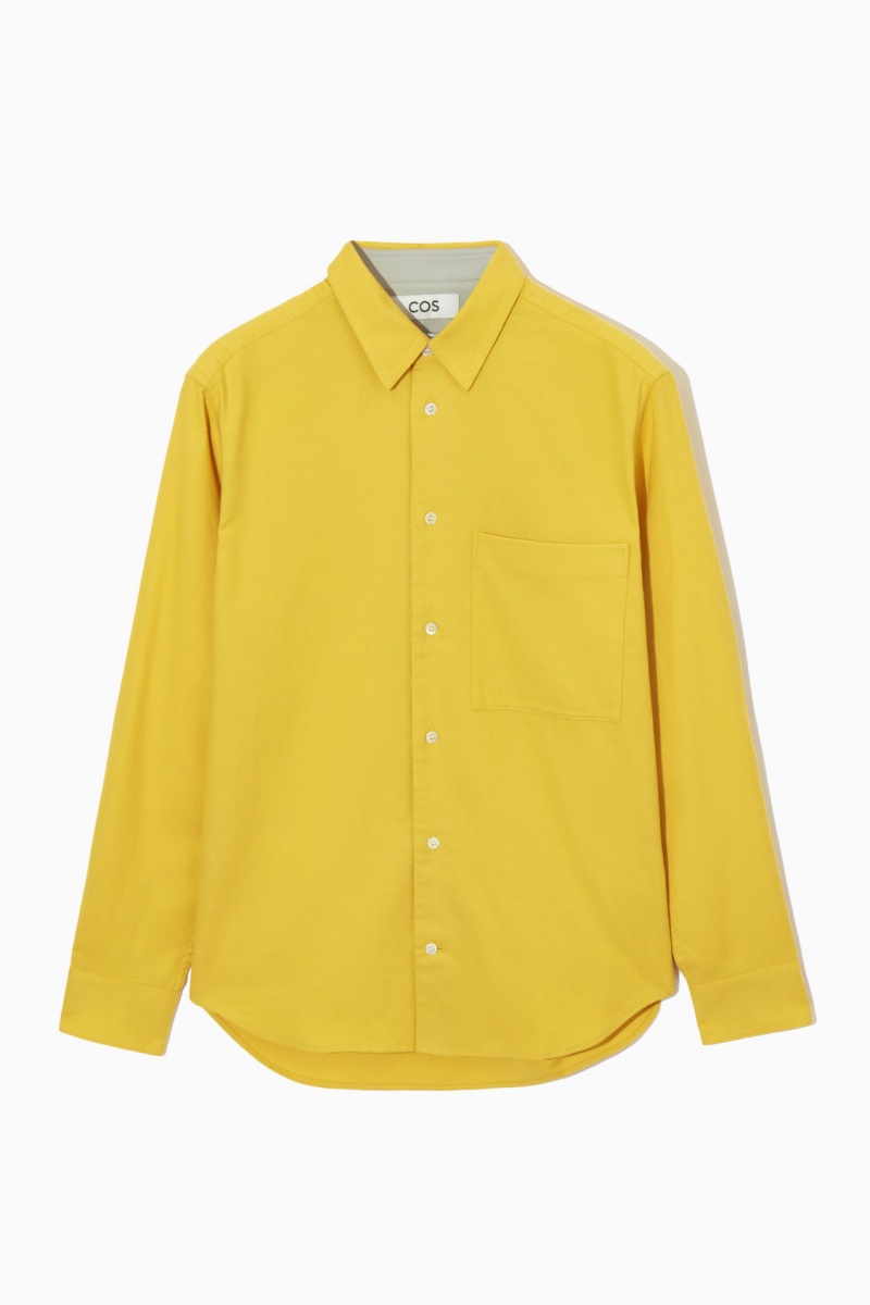Men's COS Brushed-Cotton Shirts Yellow NZ-89HOVMKTN