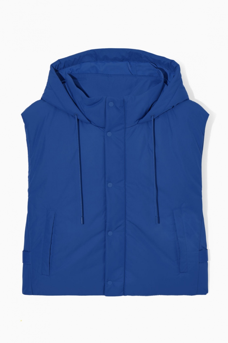 Men's COS Buckled-Side Padded Hooded Gilet Coats Light Blue NZ-79NMYEUTG