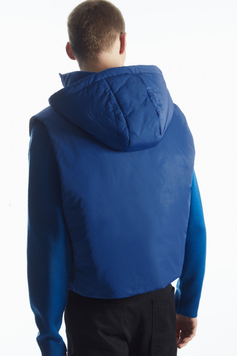 Men's COS Buckled-Side Padded Hooded Gilet Coats Light Blue NZ-84OBFDMGQ