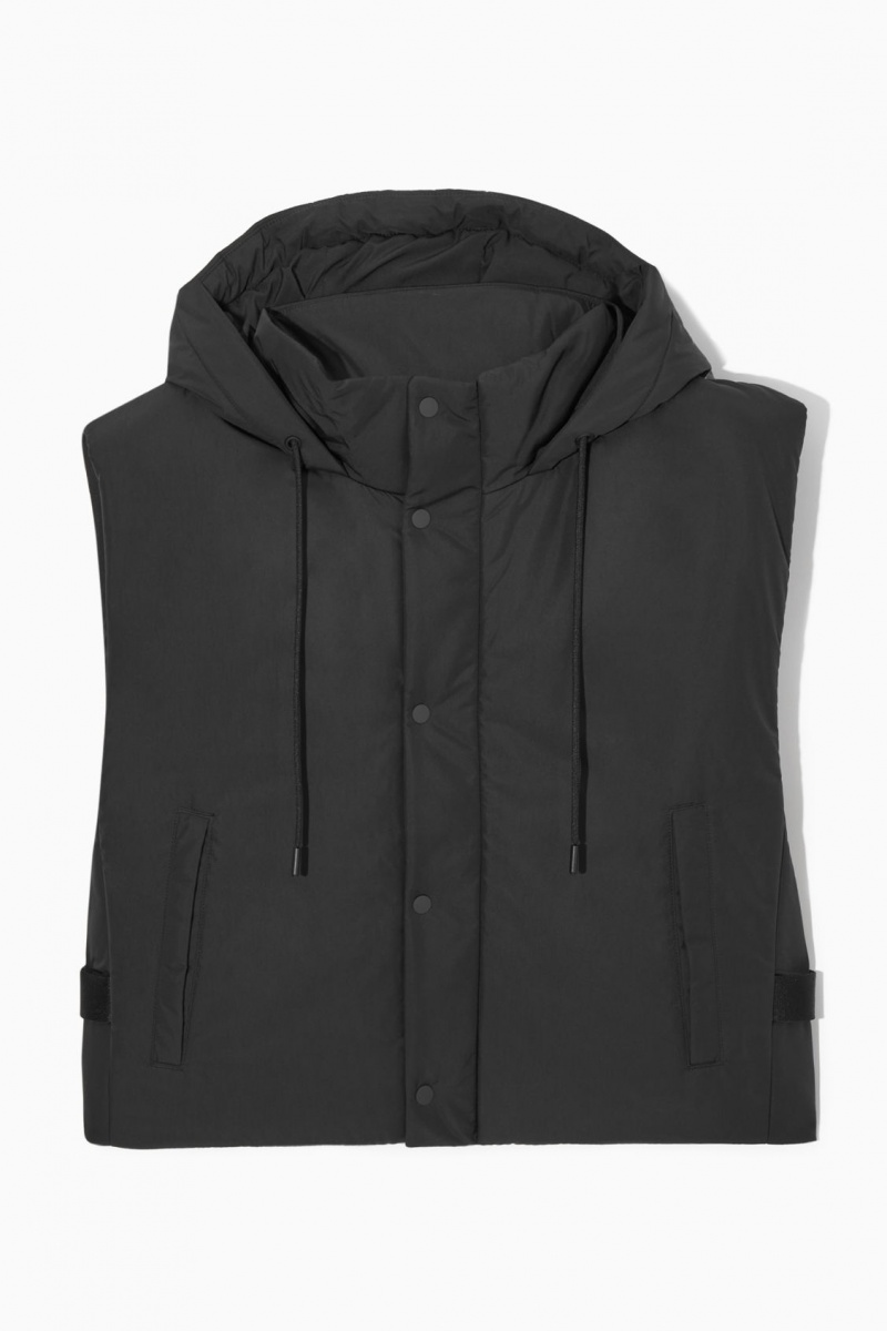 Men's COS Buckled-Side Padded Hooded Vest Black NZ-01FPWXEUG