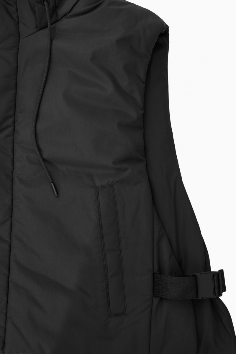 Men's COS Buckled-Side Padded Hooded Vest Black NZ-01FPWXEUG