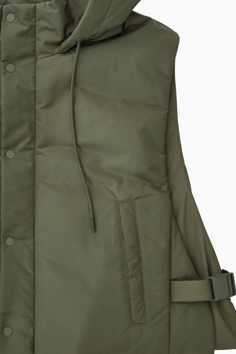 Men's COS Buckled-Side Padded Hooded Vest Dark Green NZ-67LKDTJWI