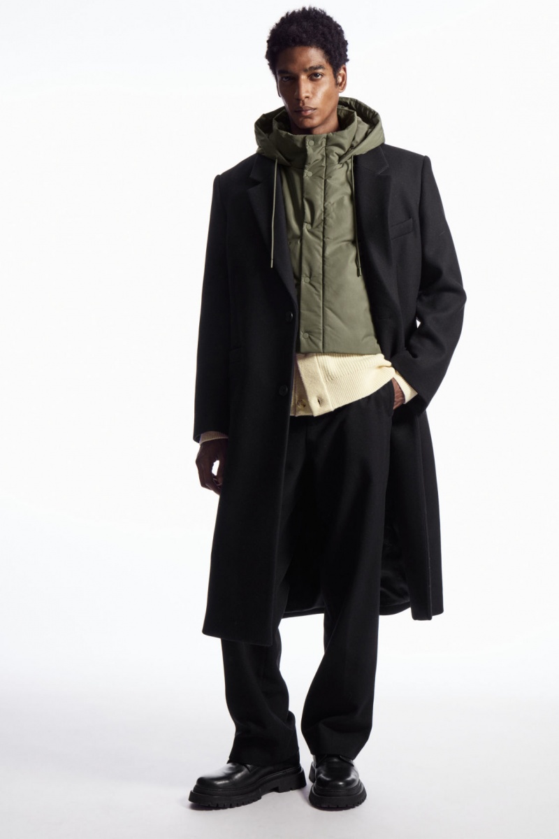 Men's COS Buckled-Side Padded Hooded Vest Dark Green NZ-63AZLFYQK