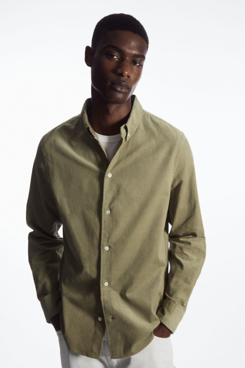 Men\'s COS Button-Down Collar Corduroy Shirts Dark Beige NZ-40NULJQOB