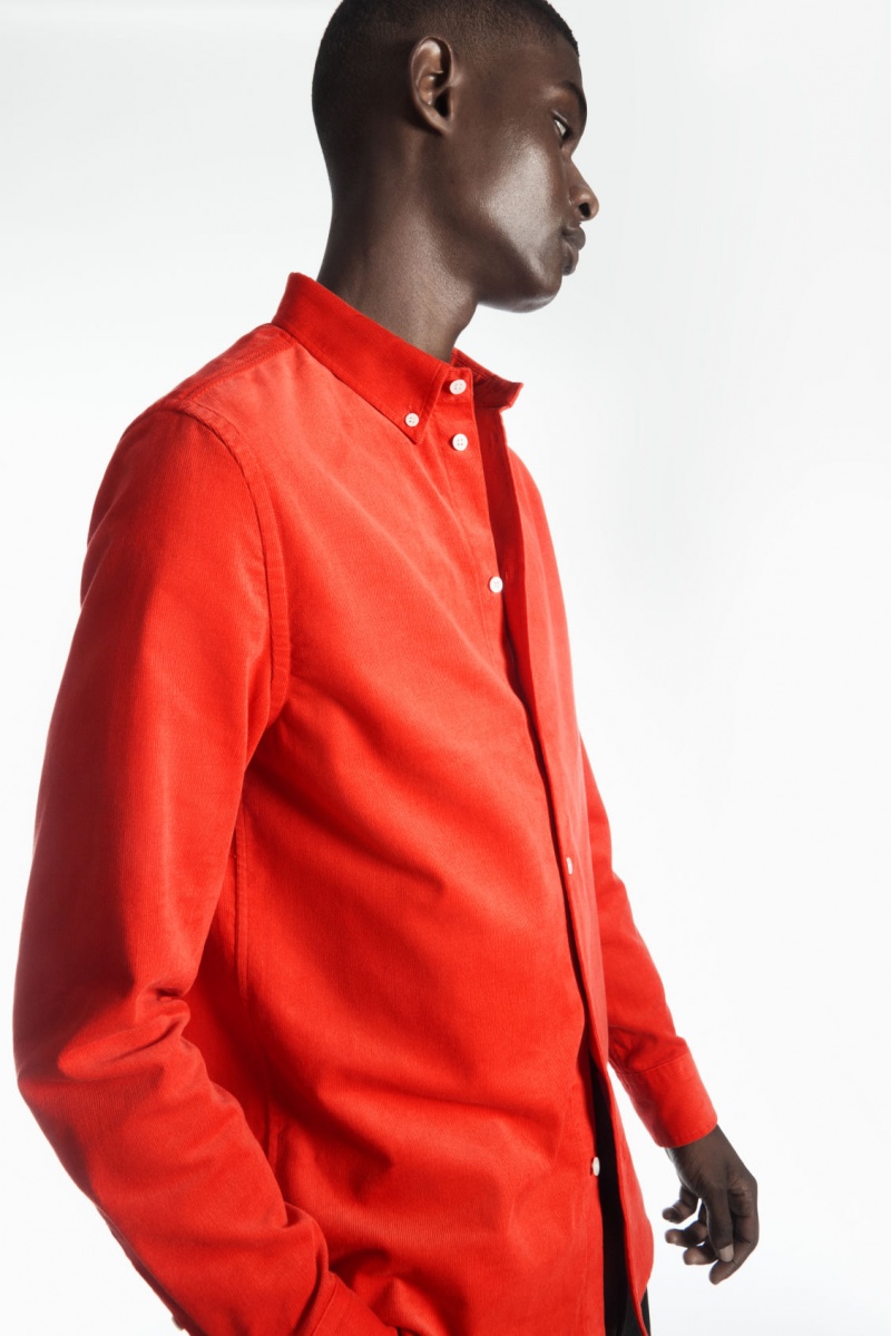 Men\'s COS Button-Down Collar Corduroy Shirts Orange NZ-83JMQCUGL