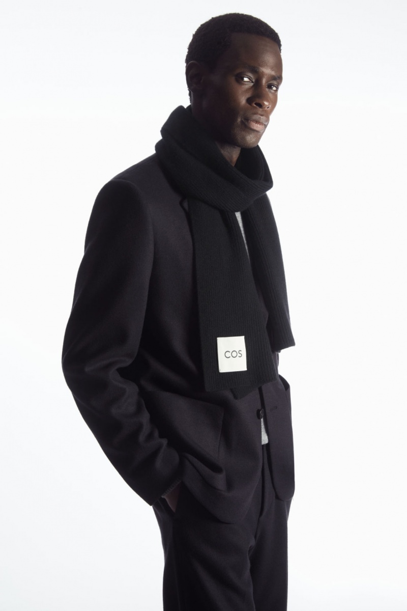 Men's COS Cashmere-Blend Scarf Black NZ-54ZPRHYSU