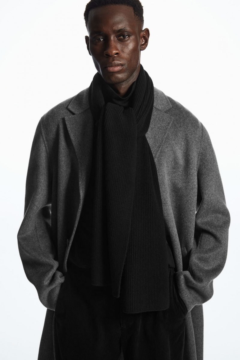 Men's COS Cashmere-Blend Scarf Black NZ-54ZPRHYSU