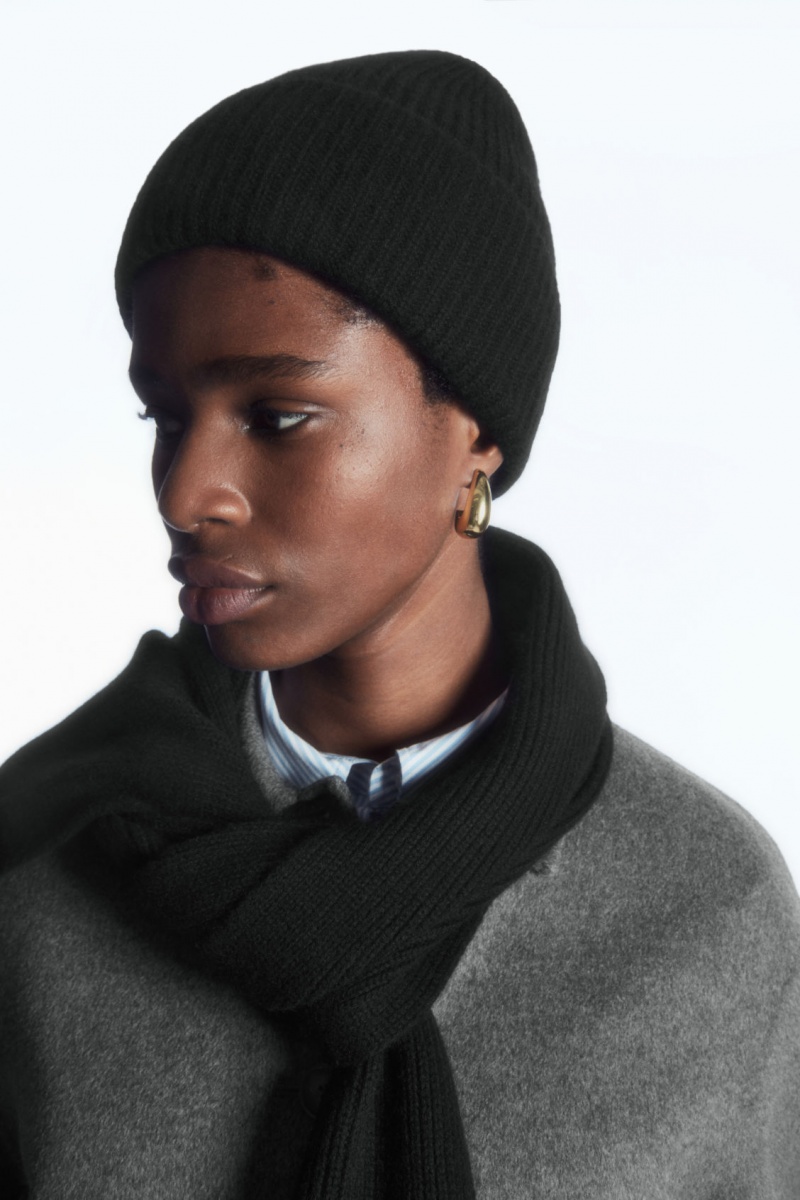 Men's COS Cashmere-Blend Scarf Black NZ-54ZPRHYSU