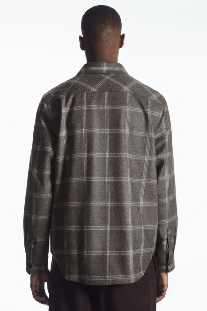 Men's COS Checked Wool Shirts Dark Grey NZ-57ENZRYMB