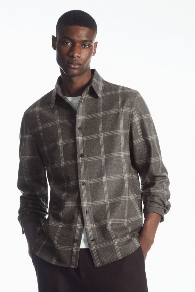Men's COS Checked Wool Shirts Dark Grey NZ-57ENZRYMB