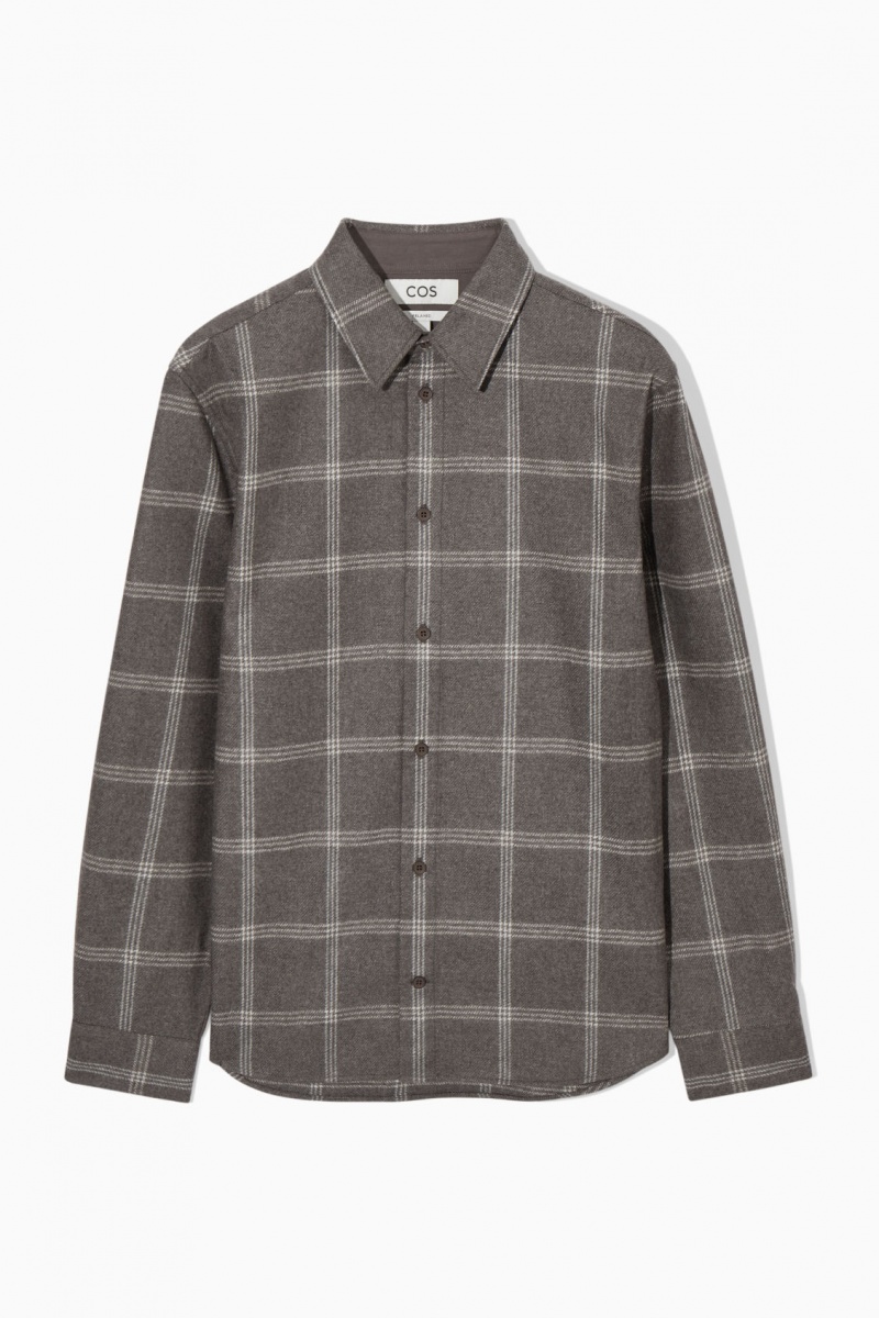 Men's COS Checked Wool Shirts Dark Grey NZ-57ENZRYMB