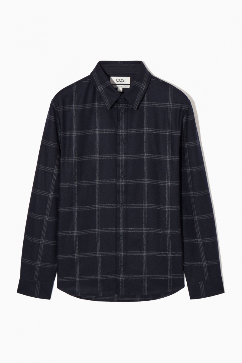 Men's COS Checked Wool Shirts Navy NZ-49PGZEYAK