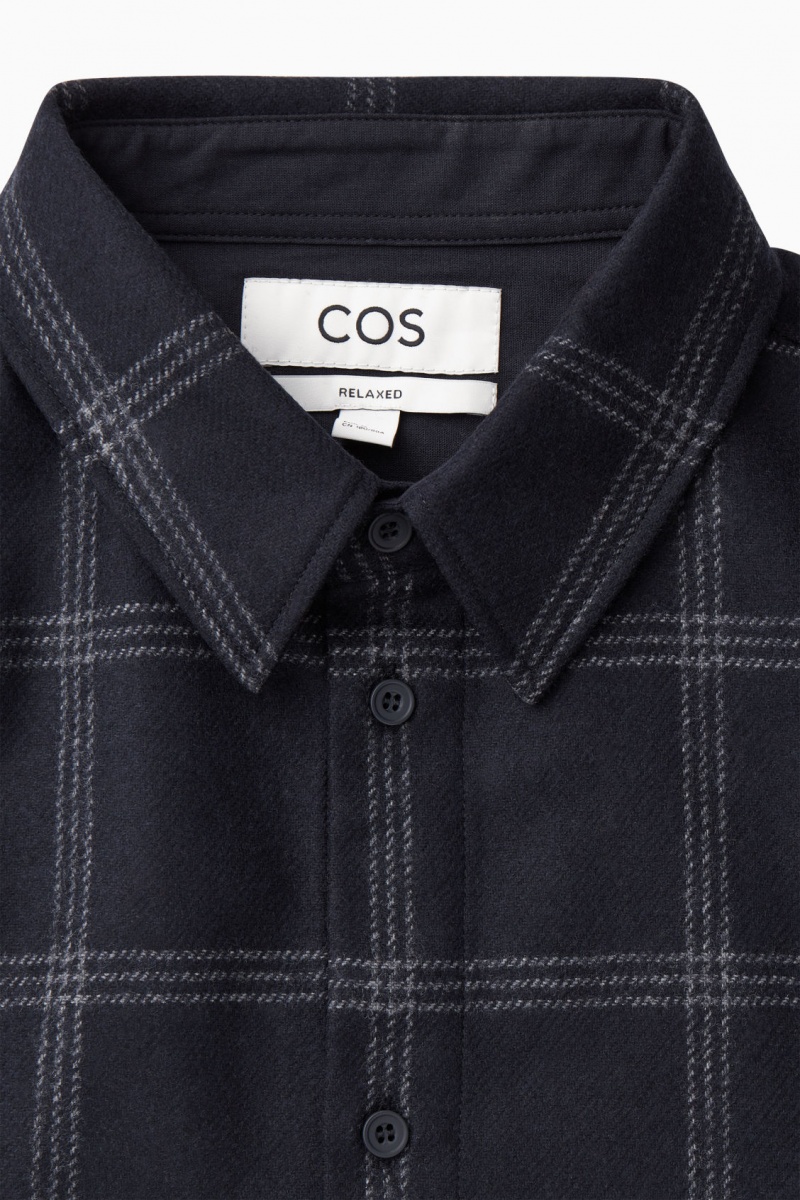 Men's COS Checked Wool Shirts Navy NZ-49PGZEYAK