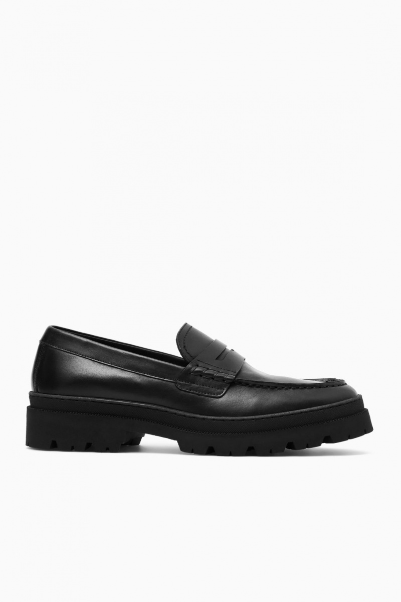 Men's COS Chunky Leather Loafers Black NZ-04MUSECQA