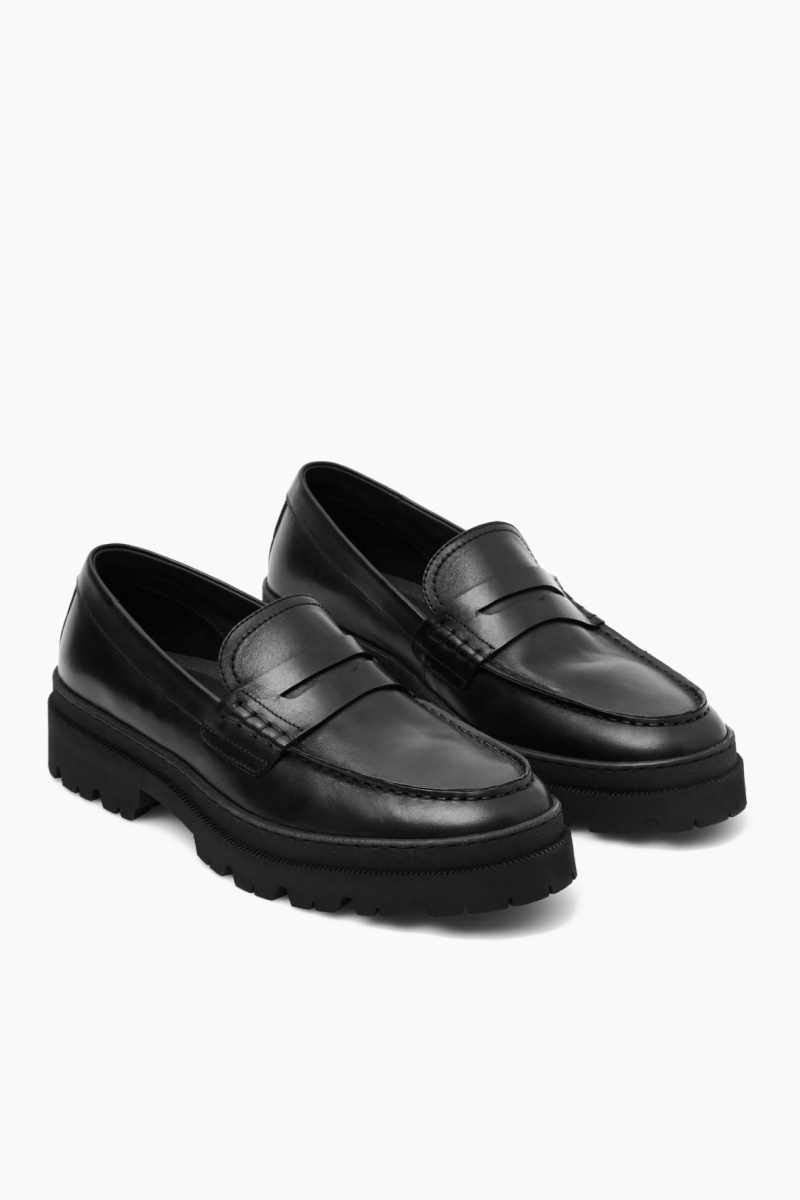Men's COS Chunky Leather Loafers Black NZ-04MUSECQA