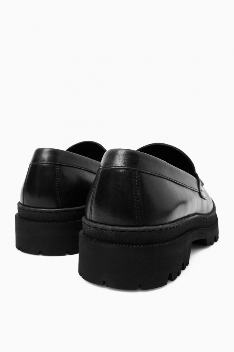 Men's COS Chunky Leather Loafers Black NZ-04MUSECQA