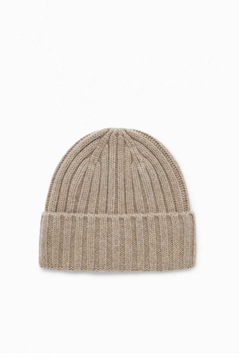 Men\'s COS Chunky Pure Cashmere Beanie Beige NZ-85PHIDWCX