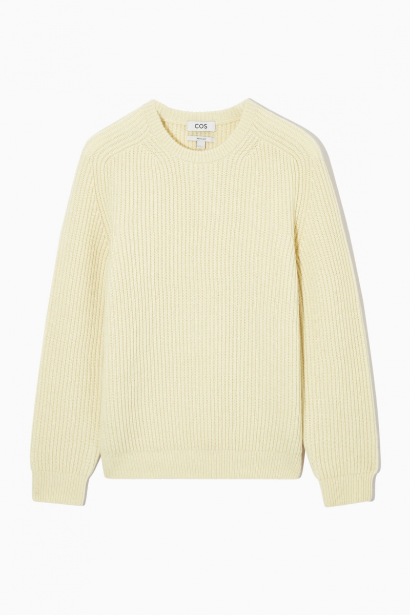 Men\'s COS Chunky Ribbed Wool Sweaters Cream NZ-81LGQPWXI