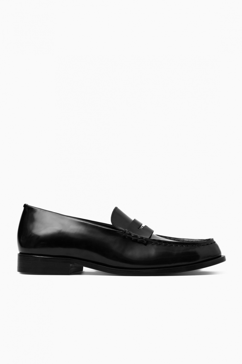 Men's COS Classic Leather Penny Loafers Black NZ-20KWNLFYX