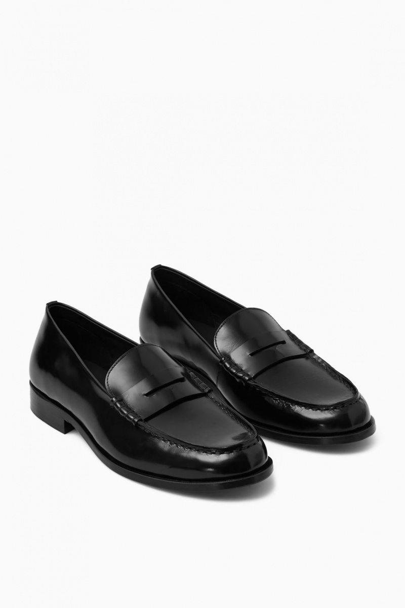 Men's COS Classic Leather Penny Loafers Black NZ-20KWNLFYX