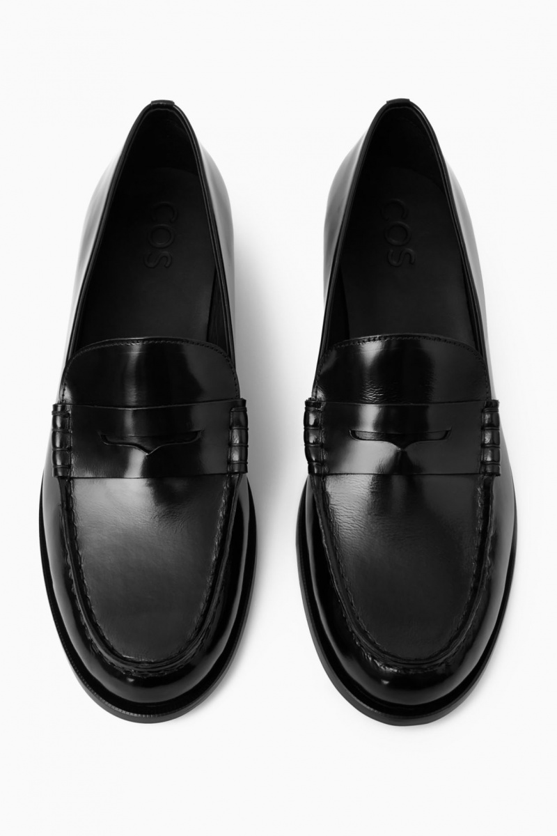 Men's COS Classic Leather Penny Loafers Black NZ-20KWNLFYX