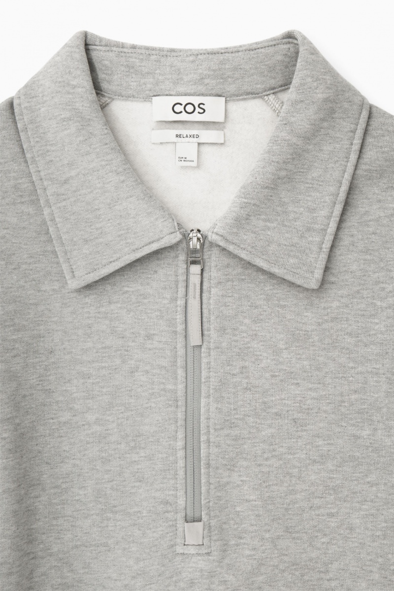Men's COS Collared Half-Zip Sweatshirt Grey NZ-20MISWYLN