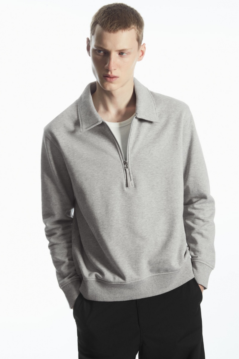 Men\'s COS Collared Half-Zip Sweatshirt Grey NZ-20MISWYLN