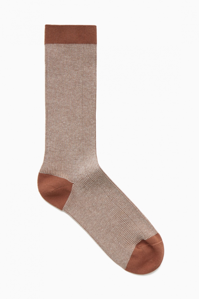 Men's COS Colour-Block Mercerised Cotton Socks Brown NZ-49VCNOQBW