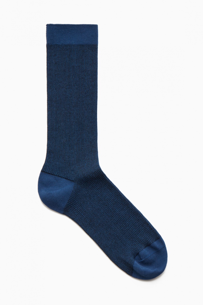 Men's COS Colour-Block Mercerised Cotton Socks Navy NZ-15YPRCMJD