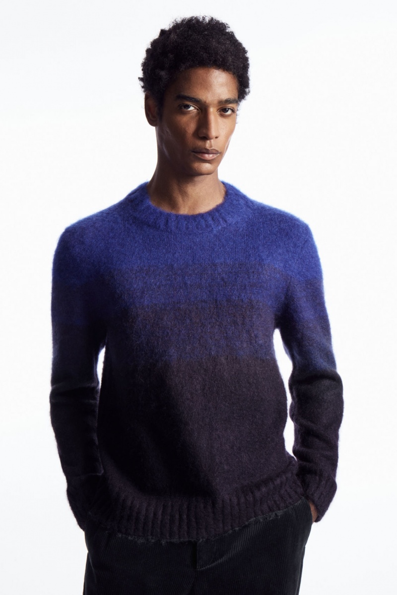 Men\'s COS Colour-Block Mohair-Blend Sweaters Light Blue / Navy NZ-64CPTSJKR