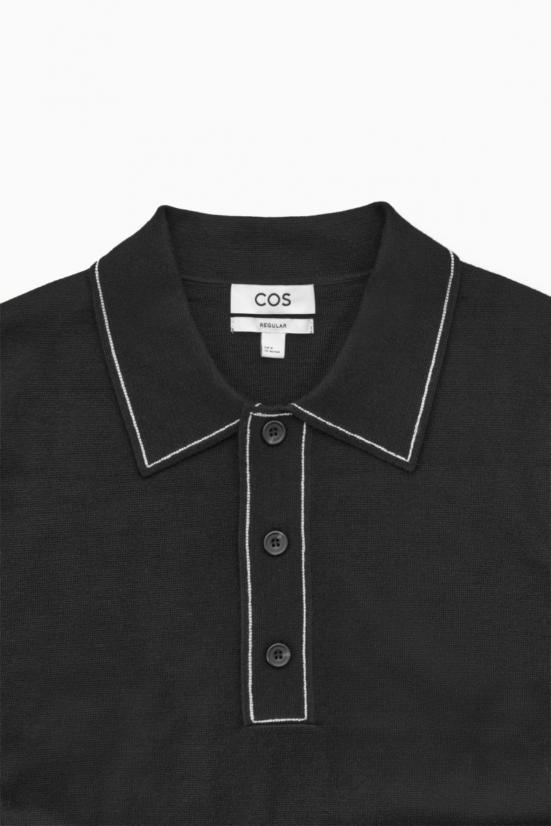 Men's COS Contrast-Stitch Wool Polo Shirts Black / White NZ-29AWMOULG