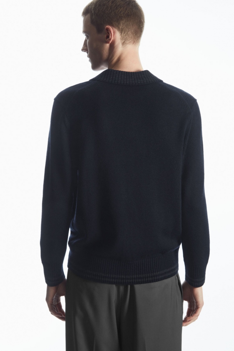 Men's COS Contrast-Tipped Merino Polo Shirts Navy / Grey NZ-93NMPVIWE