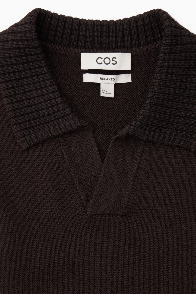 Men's COS Contrast-Tipped Merino Polo Shirts Dark Brown NZ-15UDCMVYP