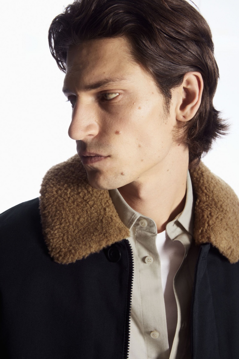 Men's COS Convertible Teddy-Lined Jackets Navy / Brown NZ-86ERXHJSY