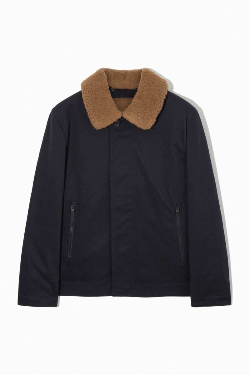 Men's COS Convertible Teddy-Lined Jackets Navy / Brown NZ-86ERXHJSY