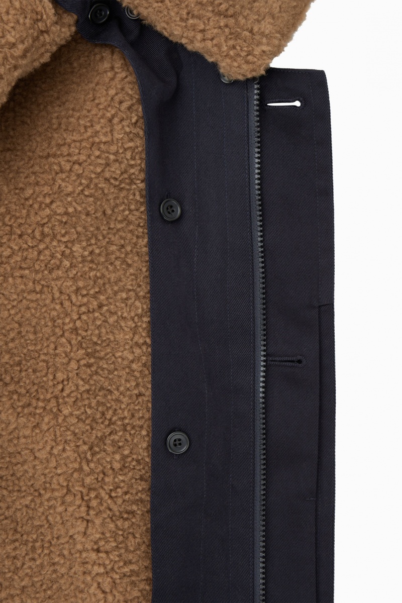Men's COS Convertible Teddy-Lined Jackets Navy / Brown NZ-86ERXHJSY