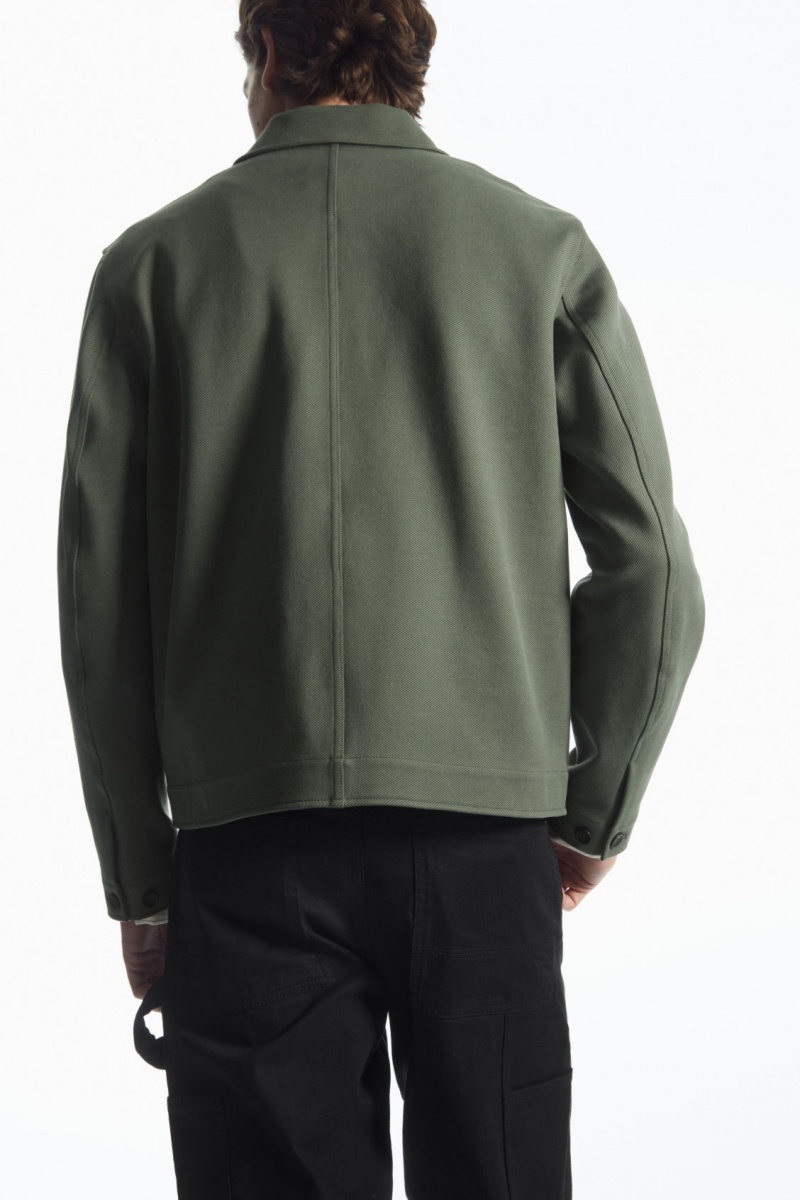 Men's COS Cotton-Twill Utility Jackets Green NZ-63KQZEIYC