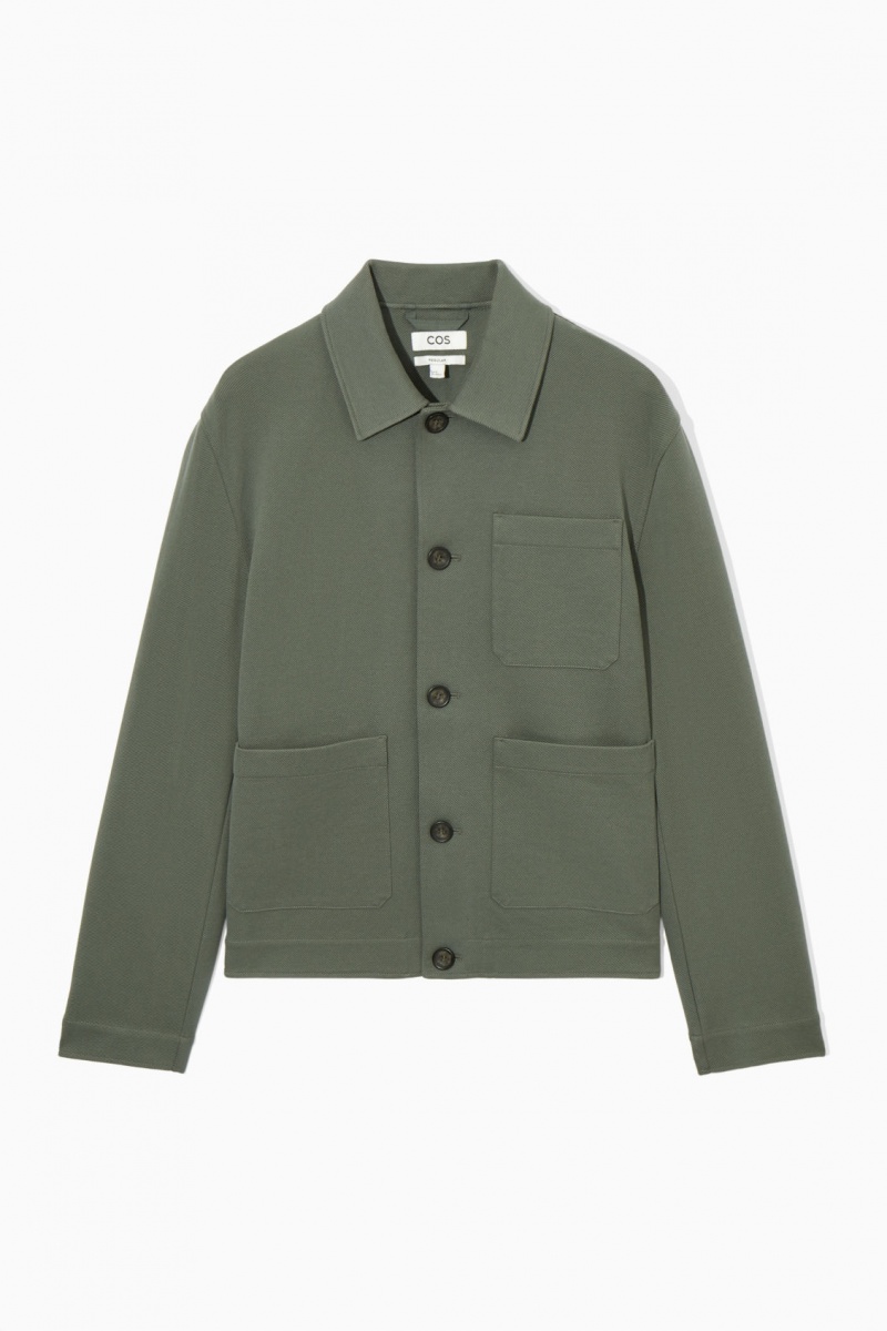 Men's COS Cotton-Twill Utility Jackets Green NZ-63KQZEIYC